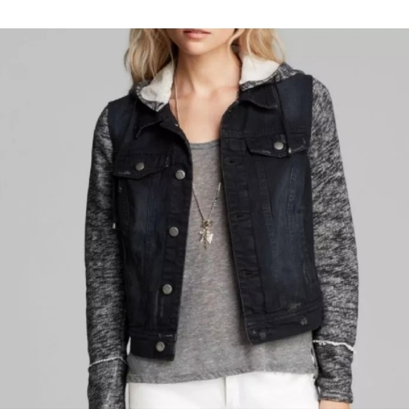 Free People Denim Jacket with Gray Sleeves - Picture 2 of 7
